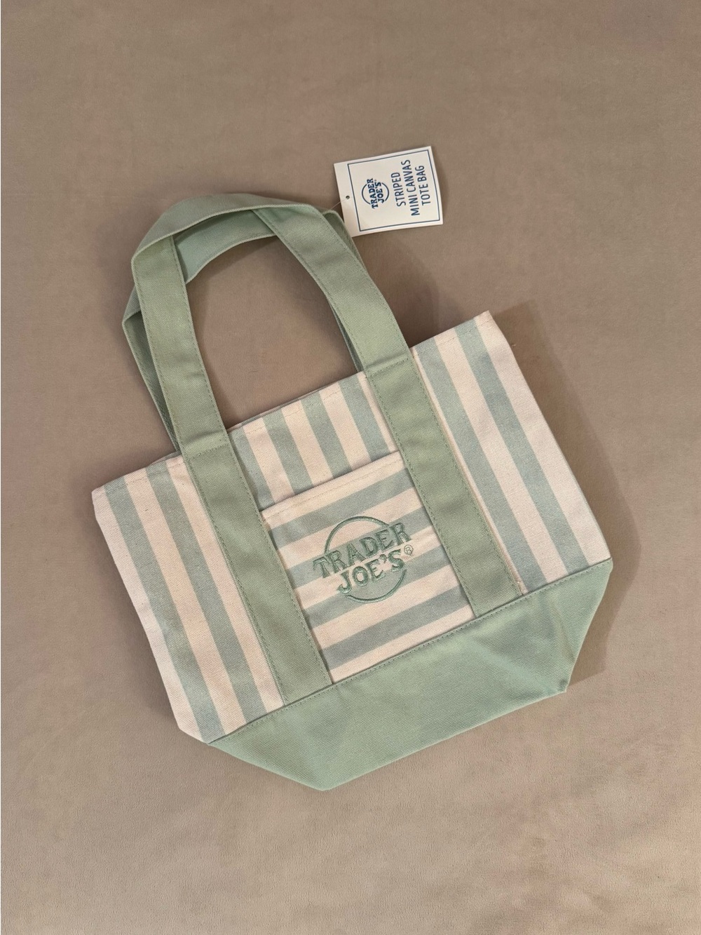 Trader Joe’s Green Striped Mini Canvas Tote Bag NWT